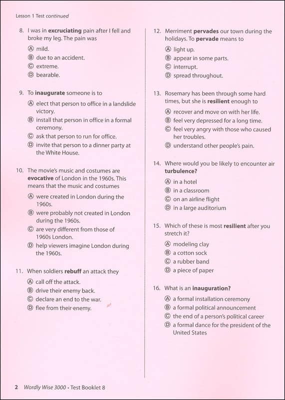 Wordly Wise 3000 Grade 8 Series: 3 Books Collection Set (4th Edition). Student Edition, Test Book, Answer Key Vocabulary Workbook Set for Homeschooling Language Arts Practice Skills Improvement