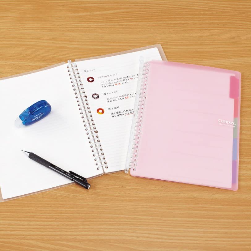 Kokuyo Campus Smart Ring Binder, A5 Light Pink Refillable Binder Notebook 20 Holes with 10 Extra Loose-Leaf Paper, Up to 25 Filler Papers for Work & Study, Japan Import (RU-SP130LP)