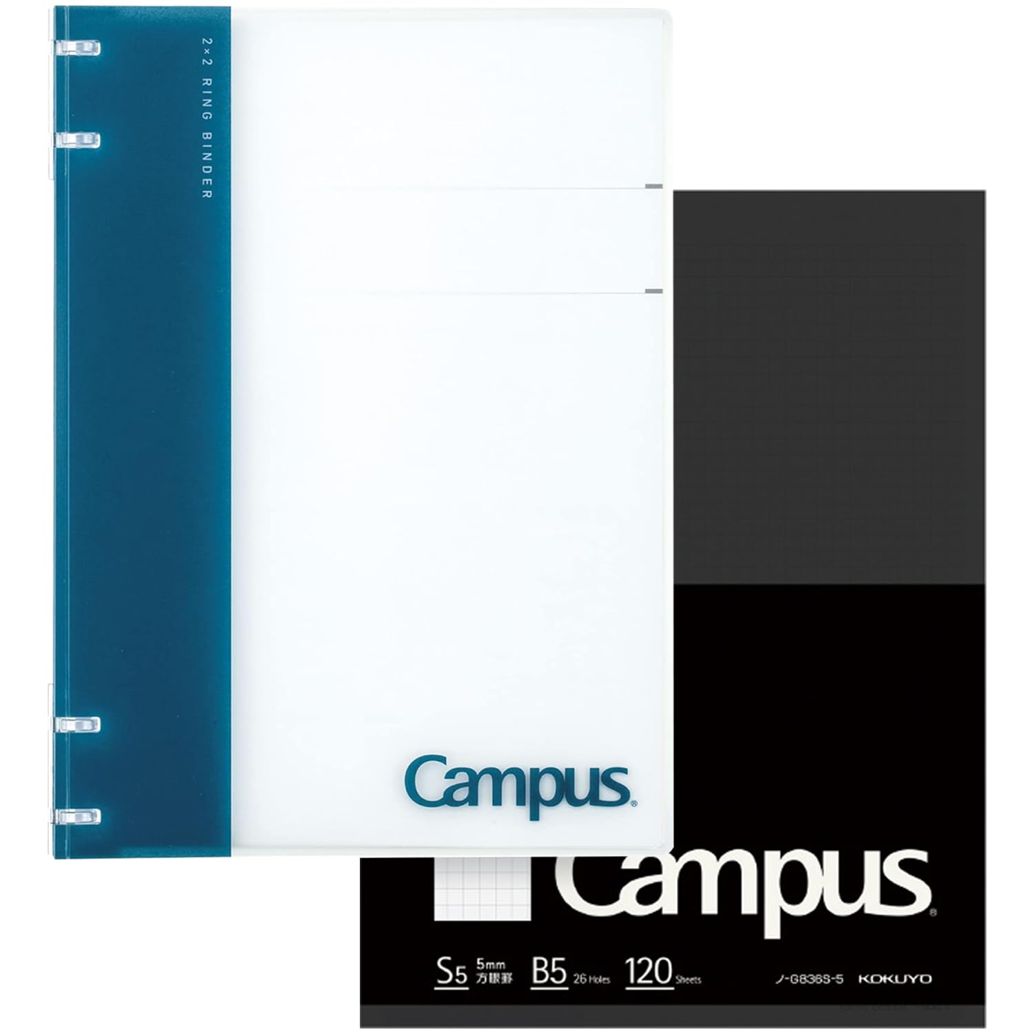 Kokuyo Campus 2x2 Spiral Binder Notebook Set, B5 Refillable Notebook + 120 Refill Papers with 5mm Grid Ruled, 40 Sheet Capacity, 26 Rings, Navy, Perfect for Work, Study & Journal, Japan Import