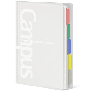 KOKUYO 5 Subject Spiral Notebook, Campus A5 Refillable Journal with 5 Tab Dividers, Up to 65 Sheet Capacity, 100 Sheets in 6mm Dotted Ruled Loose Leaf Paper, Transparent, Japan Import