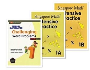 Singapore Math 3 Books Set for Grade 1 - Singapore Math Intensive Practice 1A & 1B, Challenging Word Problems Grade 1