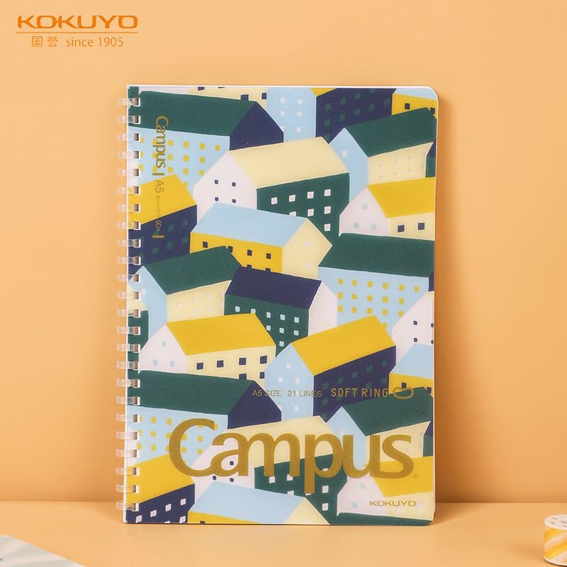 KOKUYO Spiral Lined Notebook, 4 Pack 8.3'' x 5.8'' SOU SOU Journal A5 Soft Ring Notebooks with 8mm Dot Ruled, 50 Sheets, 1 Subject Notebook for School and Note Taking