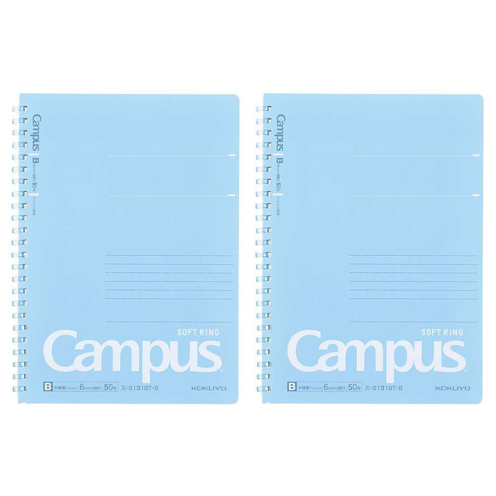 Kokuyo Campus Soft Ring Notebook, A5, B 6mm Dot Ruled, 29 Lines, 50 Sheets, Blue, Set of 2, Japan Import (SU-S131BT-B)