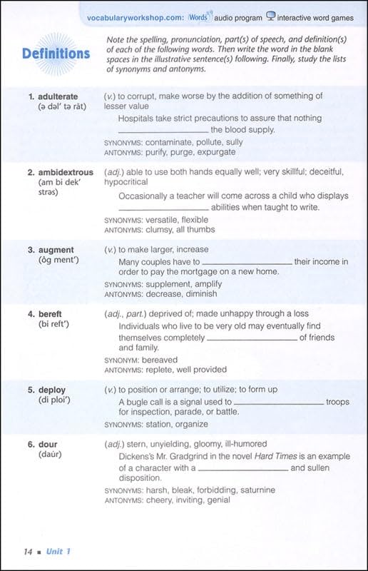 Vocabulary Workshop Enriched Level E Student Edition, Grade 10 | Academic Vocabulary Workbook | High School English Language Arts
