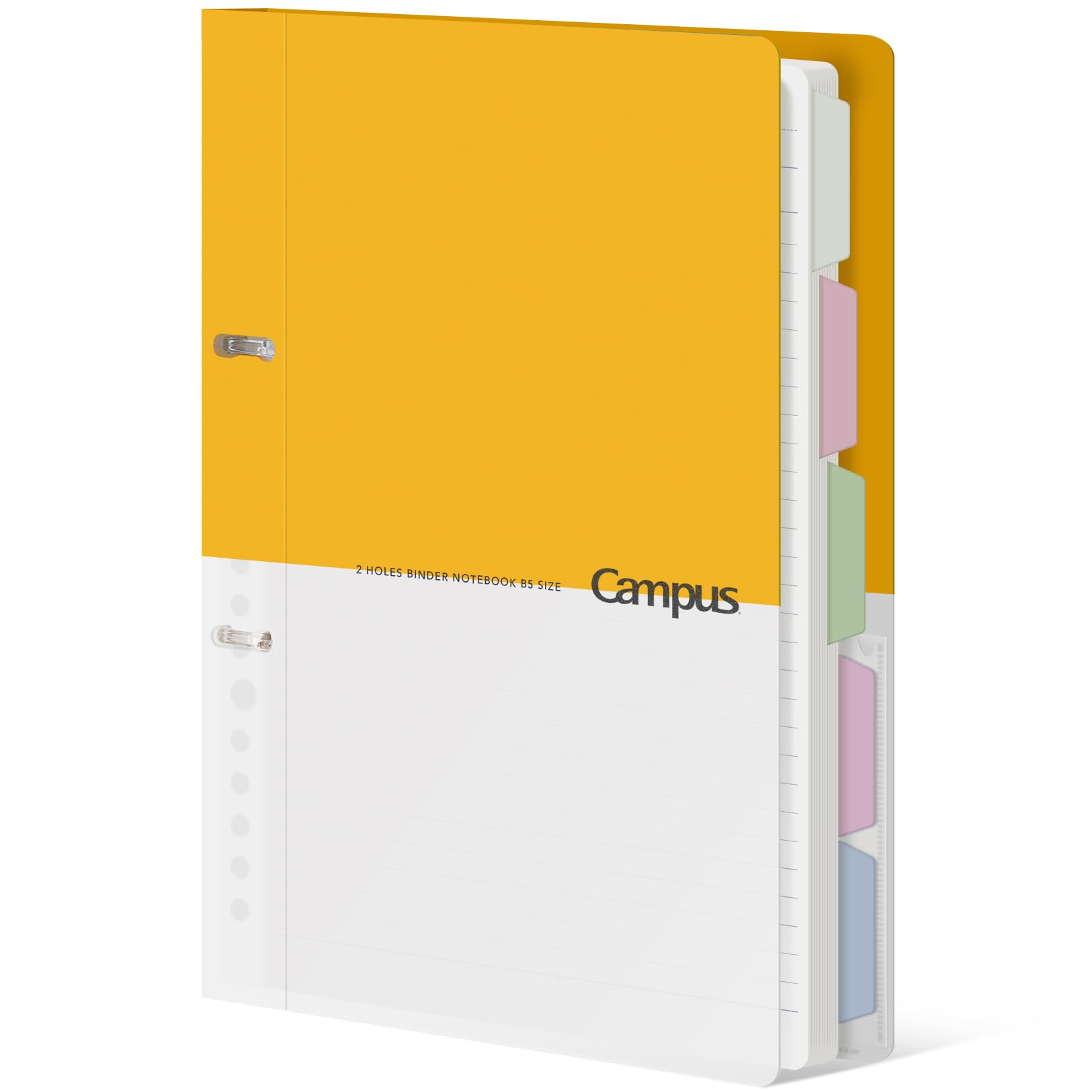 KOKUYO 5 Subject Spiral Notebook Journal, Campus 110 Sheets B5 Refillable Notebook with Dividers Tabs, 6mm Dot Lined Binder Notebook for Work School Note taking. 9" x 10.5", Yellow, Japan Import