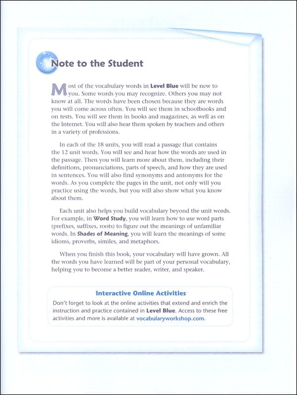 Vocabulary Workshop Enriched Blue Level Student Edition, Grade 5 | Vocabulary Workbook | Upper Elementary English Language Arts