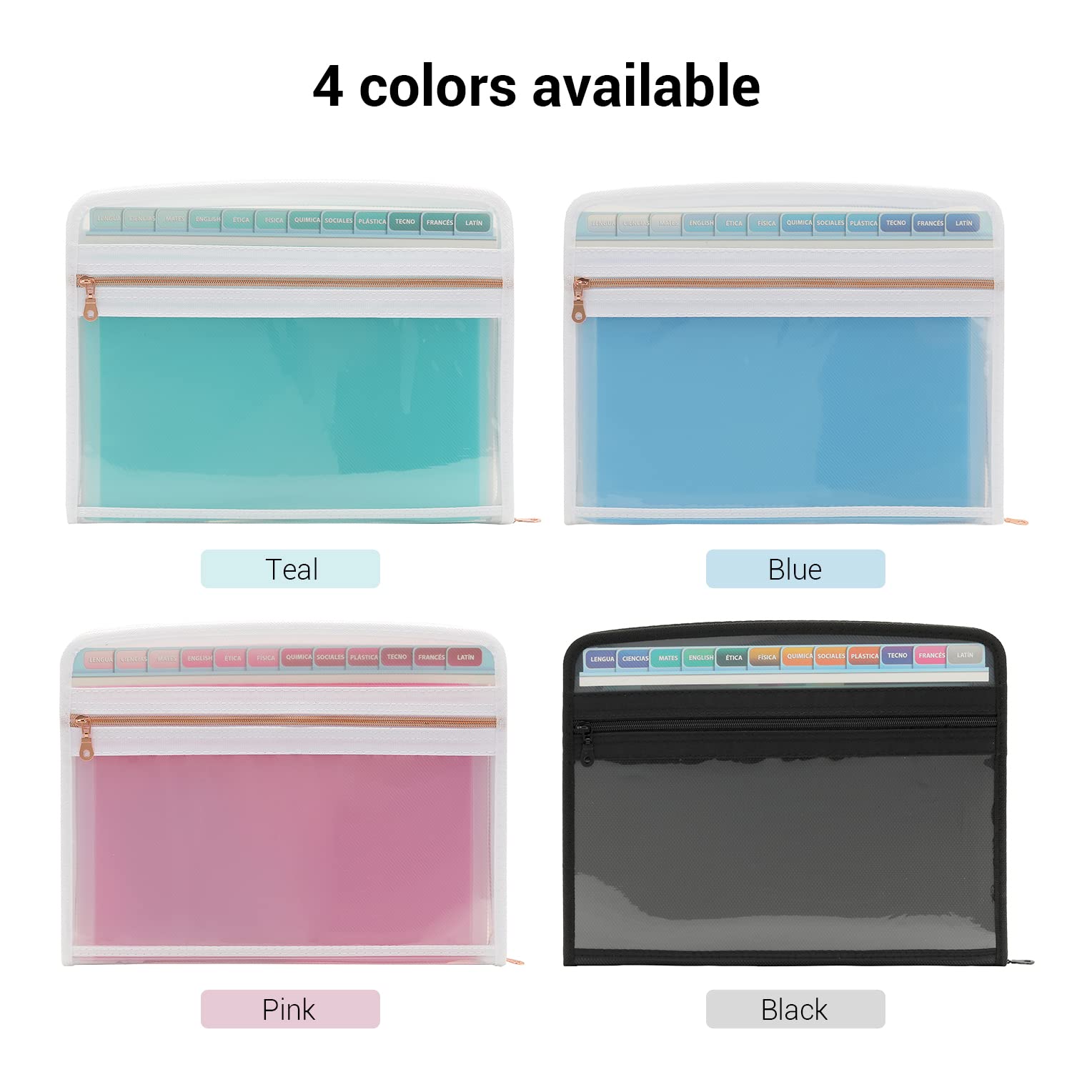 Mukawa 13 Pocket Expanding File Folder, Zippered Accordion File Organizer with Front Clear Pounch, Expandable Filing Folders for Documents, Papers Letter Size, Black