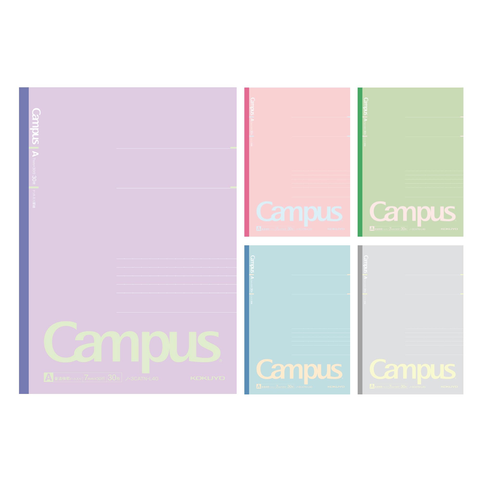 KOKUYO Composition Notebooks, 5 Pack Campus Semi-B5 Comp Book with Dot A 7mm Ruled, 30 Sheets, School Lined Notebook Positive Smokey, Journal Notebook for Women Work Study Note Taking (NO-3CATN-L40X5)