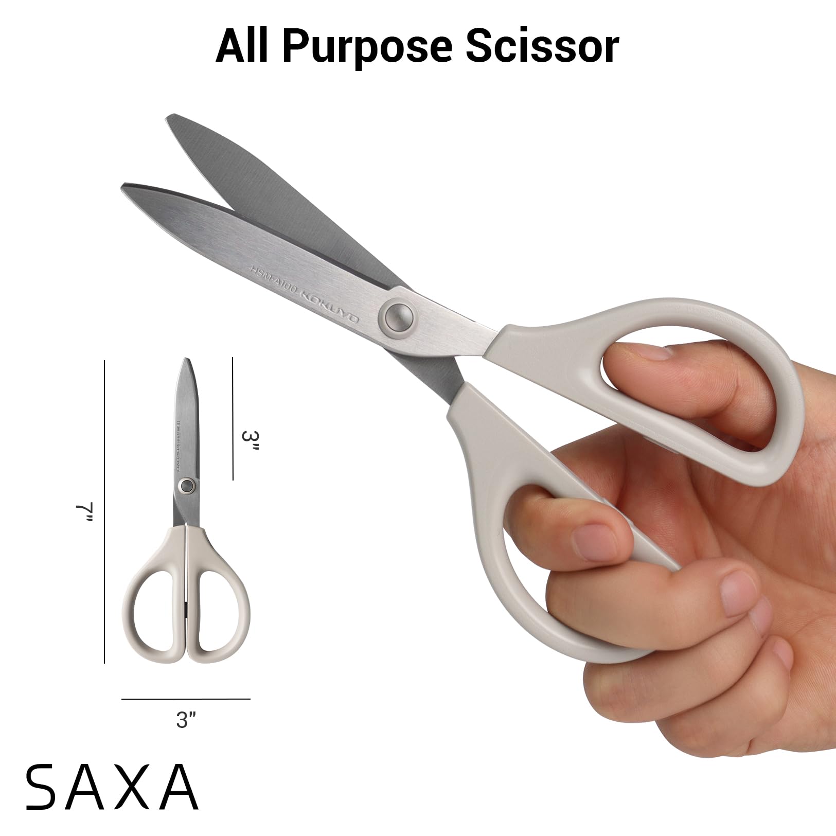 Kokuyo 7“ Scissor All purpose with Hybrid Arch Stainless Steel Blade, Off-White, Sharper Cutting Performance Heavy Duty Cutter for Office Home School Craft Supplies (HSM-A100LS)