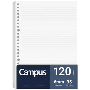 Kokuyo Campus Loose Leaf Paper for Binders, Business Type, Sarasara Smooth Writing, A5, B 6mm Ruled, 20 Holes, 30 Lines, 120 Sheets, pH Neutral, Bleed Resistant, Japan Import (NO-G806BTN)