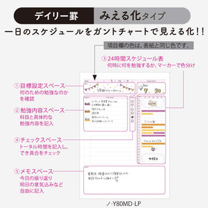 Kokuyo Campus Study Planner Notebook, Daily Ruled, Semi-B5, Gray, for 63 Days, Japan Import (NO-Y80MD-M)