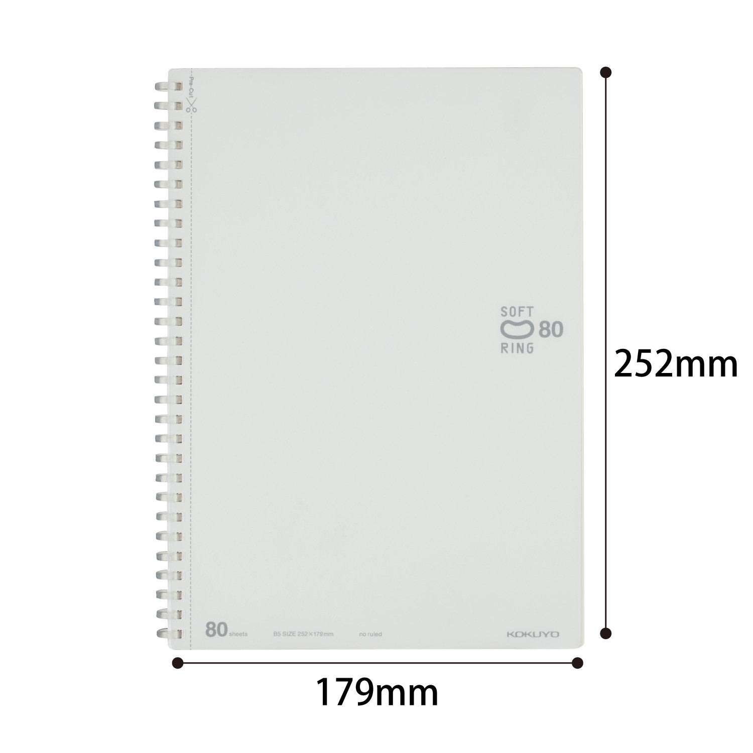 KOKUYO Blank Spiral Notebook, 10'' x 7'' Business Unruled Journal B5 Soft Ring Notebooks, 80 Perforated Sheets, Plain Sketchbook for Drawing, White Soft PP Cover. Japan Import (SU-SV308BT-W)