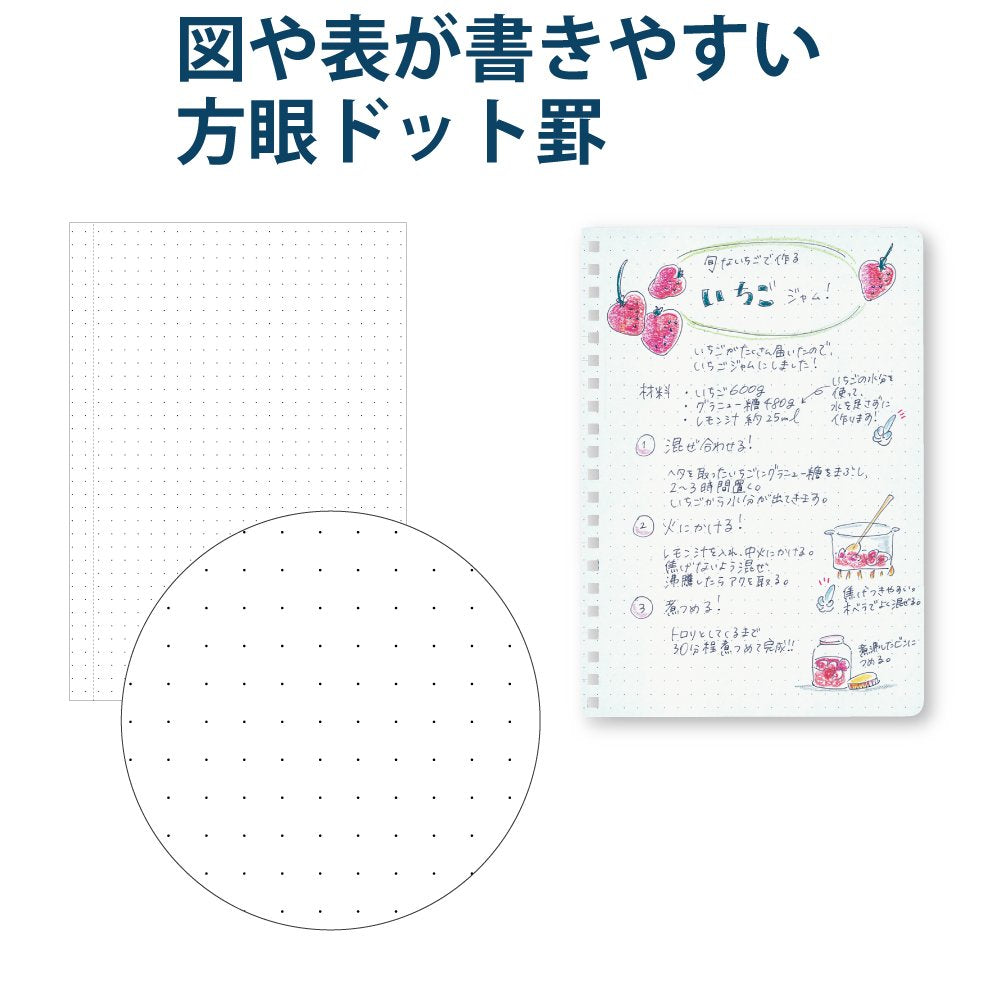 KOKUYO Spiral Dotted Notebook, 10'' x 7' Business Journal B5 Soft Ring Notebooks with 5mm Dot Grid, 80 Perforated Sheets, Clear 1 Subject Notebook, Note Taking for Work. Japan Import(SU-SV508WT-T)
