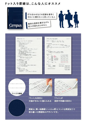 KOKUYO Campus Twin Ring Notebook, Business Type, Dot B 6mm Ruled, A6, 50 Sheets, 21 Lines, Navy Cover, Japan Import (SU-T153BT-DB)