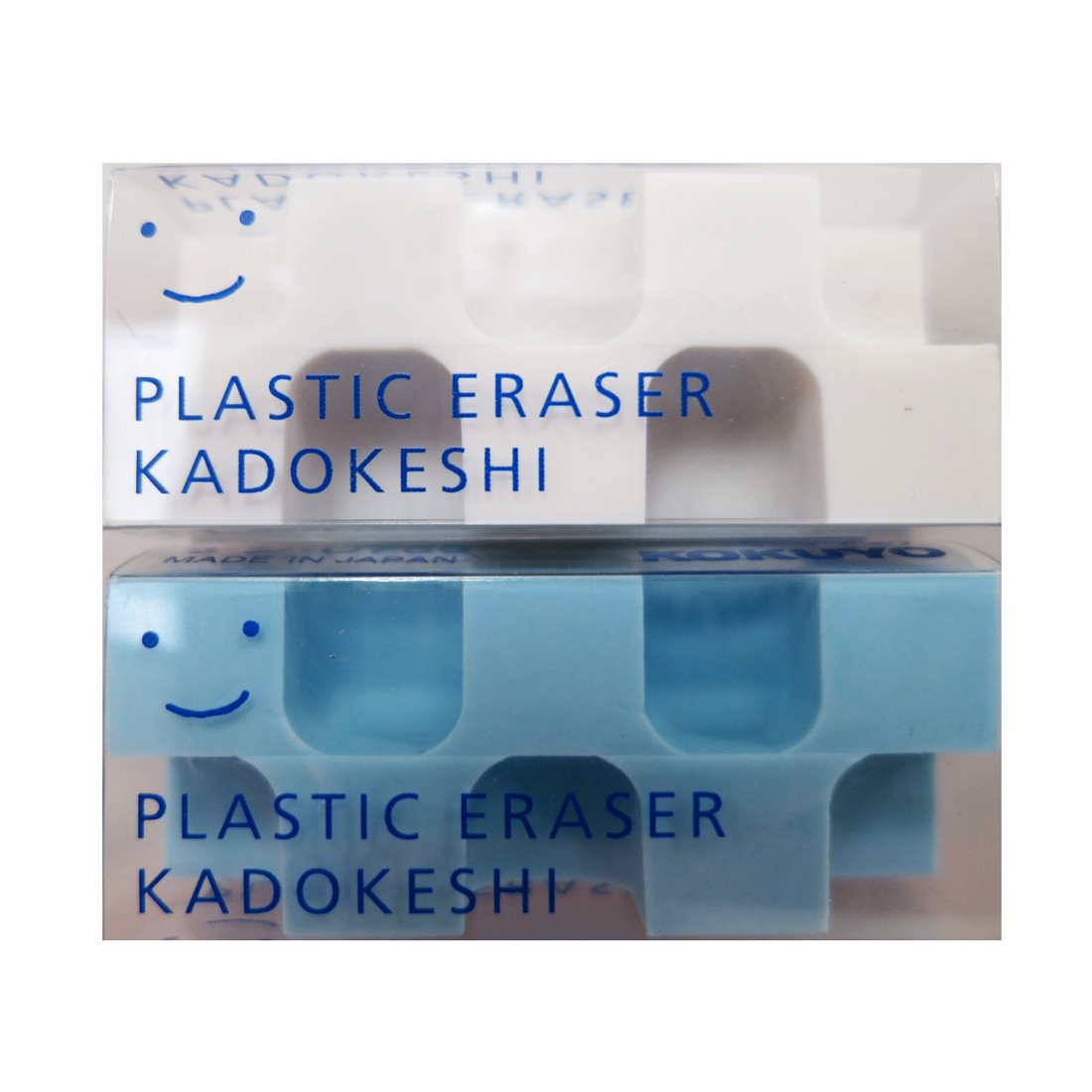 Kokuyo 2 Pack Kado-Keshi Plastic Erasers, Petit Type, White and Blue, Japan Import (Keshi-U750-1)