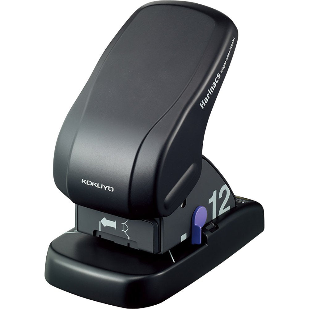 Kokuyo Harinacs Stapleless Stapler, Large Desktop Staple Free Stapler, 12 Sheet Capacity, Black, Japan Import (SLN-MS112D)
