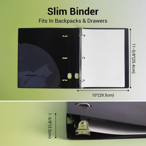 MUKAWA 1 Inch 3 Ring Binder, D-Ring Binder Holds 250 Sheets, PP Cover with Writable Spine Label, Lay-Flat Design, Letter Size 8.5x11, Lightweight for School, Office & Home Organization, 1 Pack, Black