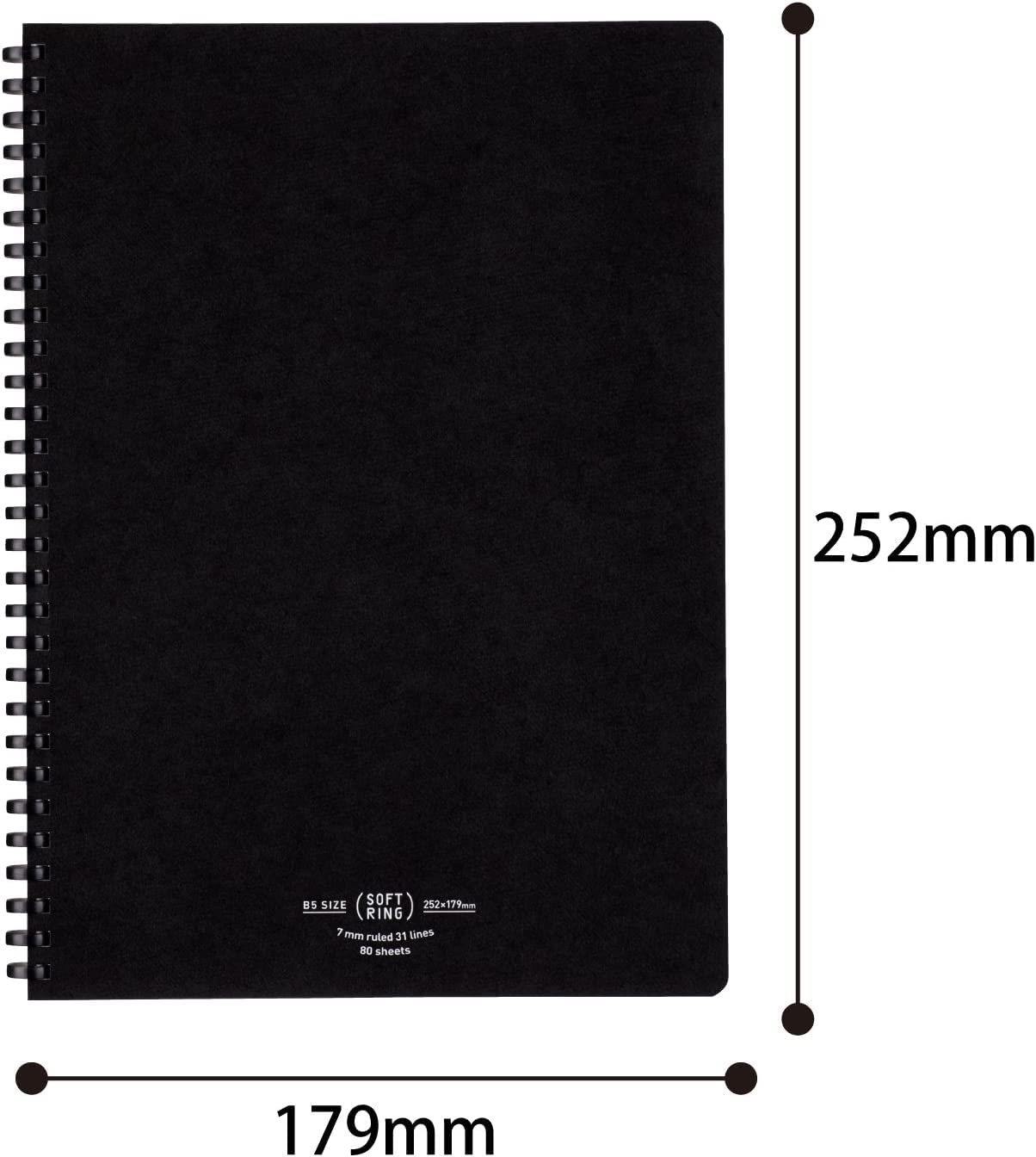 Kokuyo D Shaped Soft Ring Notebook, 7mm Rule, 31 Lines, 80 Sheets, B5, Natural Style, Set of Black, Beige, Navy, Japan Import (SU-SV608A)