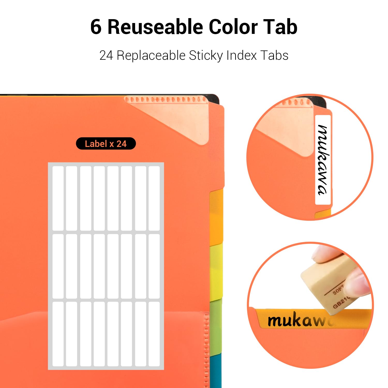 Mukawa 12 Pocket Poly Project Organizer, Spiral Project Folder Multi Pocket Folder Binder Letter Size, Back Cover Utility Pouch, 1/6 Cut Tabs, 6 Tab Color Dividers, Clear View Customizable Front Cover
