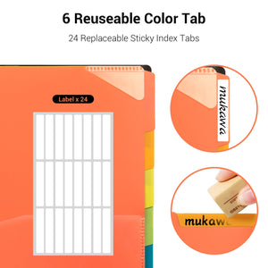 Mukawa 12 Pocket Poly Project Organizer, Spiral Project Folder Multi Pocket Folder Binder Letter Size, Back Cover Utility Pouch, 1/6 Cut Tabs, 6 Tab Color Dividers, Clear View Customizable Front Cover