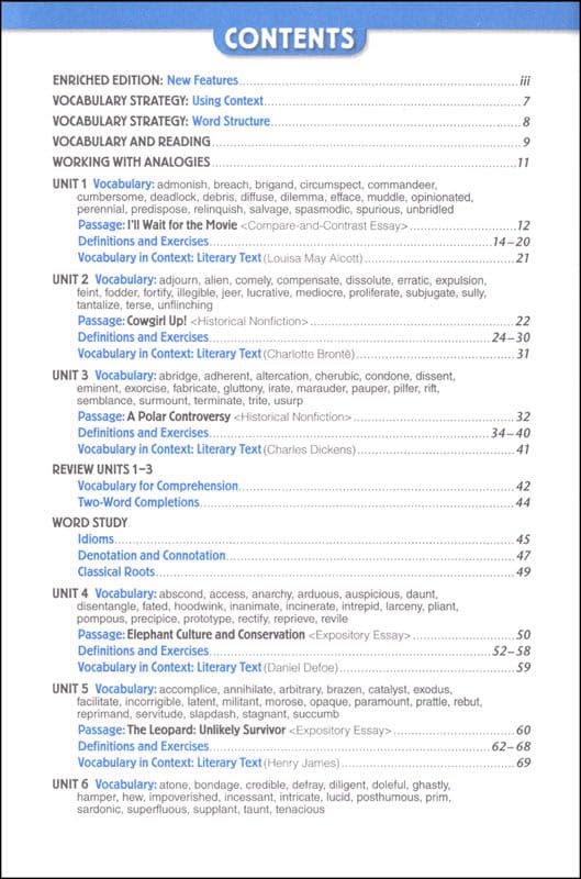 Vocabulary Workshop Enriched Level D Student Edition, Grade 9 | Vocabulary Workbook | Academic English Language Arts