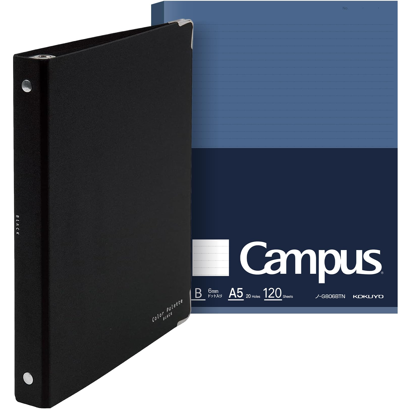 KOKUYO 5 Subject Spiral Notebook, Color Palette A5 Refillable Journal with 5 Tab Dividers, 120 Sheets in 6mm Ruled Loose Leaf Paper, Business Black, Japan Import
