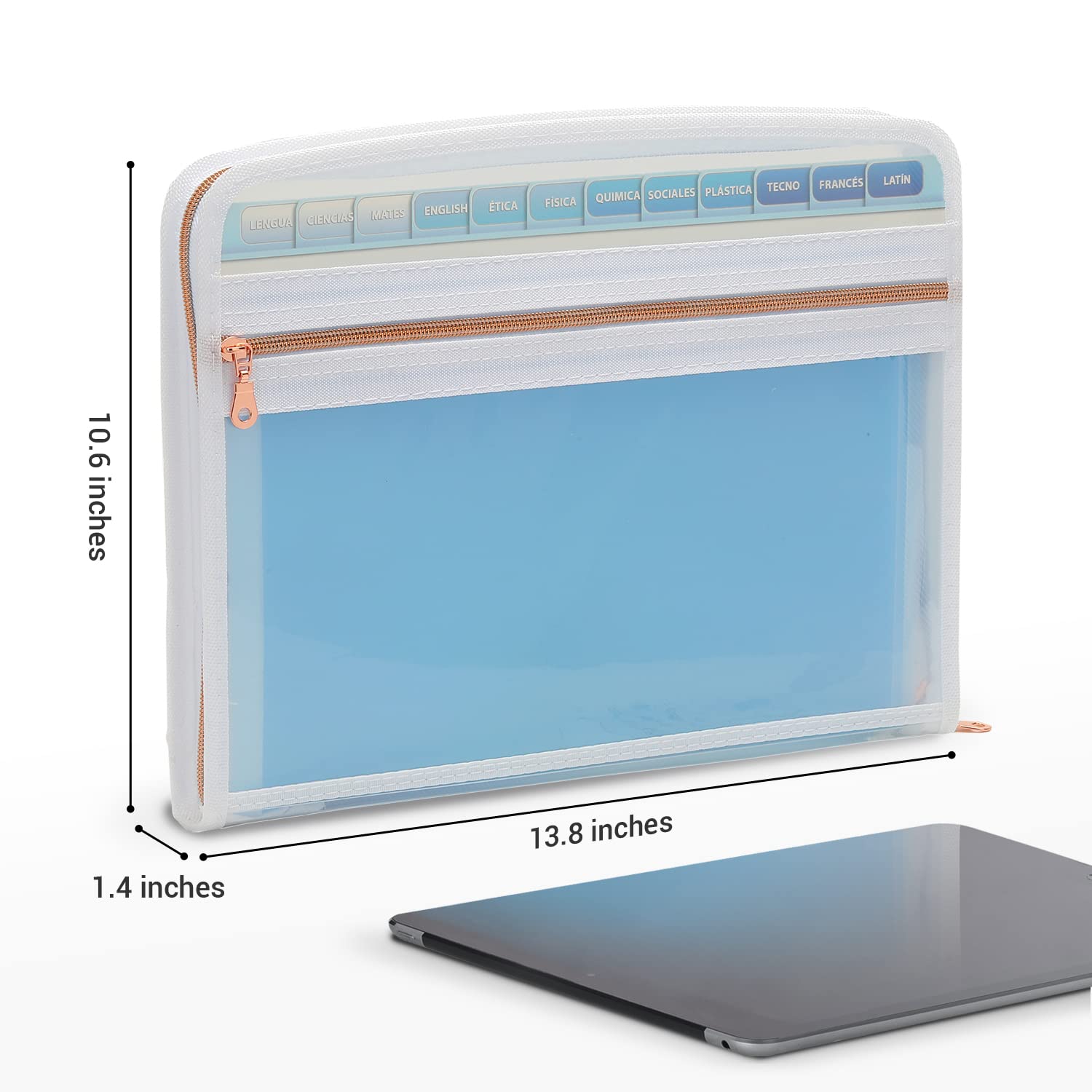 Mukawa 13 Pocket Zippered Expanding File, Zippered Accordion File Organizer, Accordion Folder with Zipper for Documents Letter Size A4 Papers (Blue)