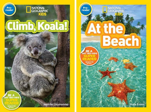 National Geographic Kids Readers Pre-Reader 10 Book Set: Climb Koala, At the Beach, Play Kitty, Trot Pony, Flutter Butterfly, Hoot Owl, Slither Snake, Sleep Bear, Safari, Race Day Early Reader Set