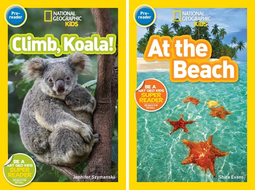 National Geographic Kids Readers Pre-Reader 10 Book Set: Climb Koala, At the Beach, Play Kitty, Trot Pony, Flutter Butterfly, Hoot Owl, Slither Snake, Sleep Bear, Safari, Race Day Early Reader Set