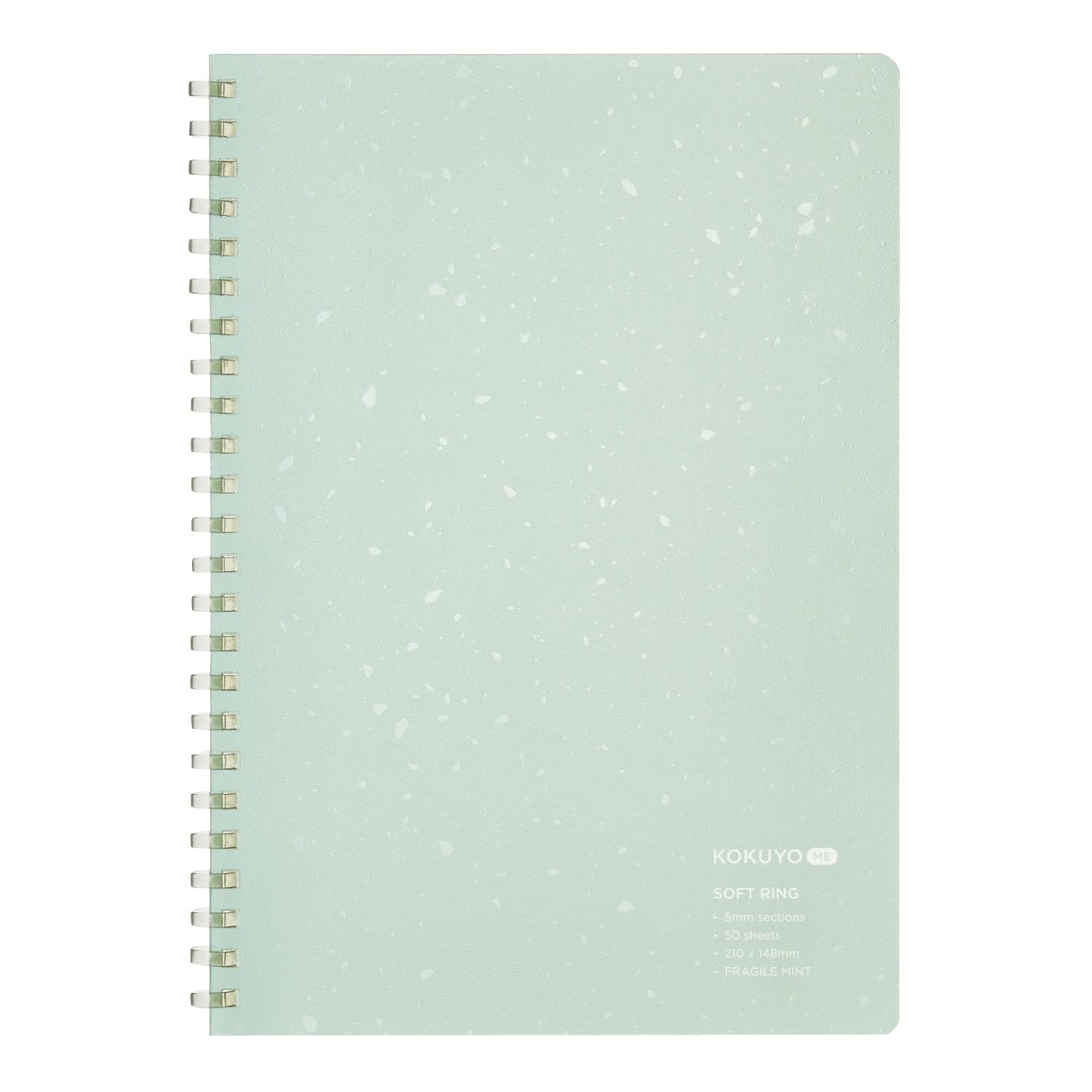 KOKUYO ME Graph Spiral Journal Notebook, A5 Soft Ring 5 mm Grid Paper Notebook with 50 Smooth Sheets, 5.8'' x 8.3'' Cute Small Journaling Notebook, Fragile Mint, Japan Import. (KME-SR931S5LG)