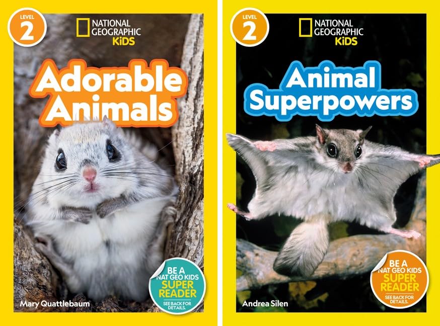 National Geographic Kids Readers, Level 2 Series, 10 Books Collection Set, Sharks, Prehistoric Mammals, Rainforests, Bees, Adorable Animals, Animal Superpowers, Bats, Manatees, Cheetahs, Tigers
