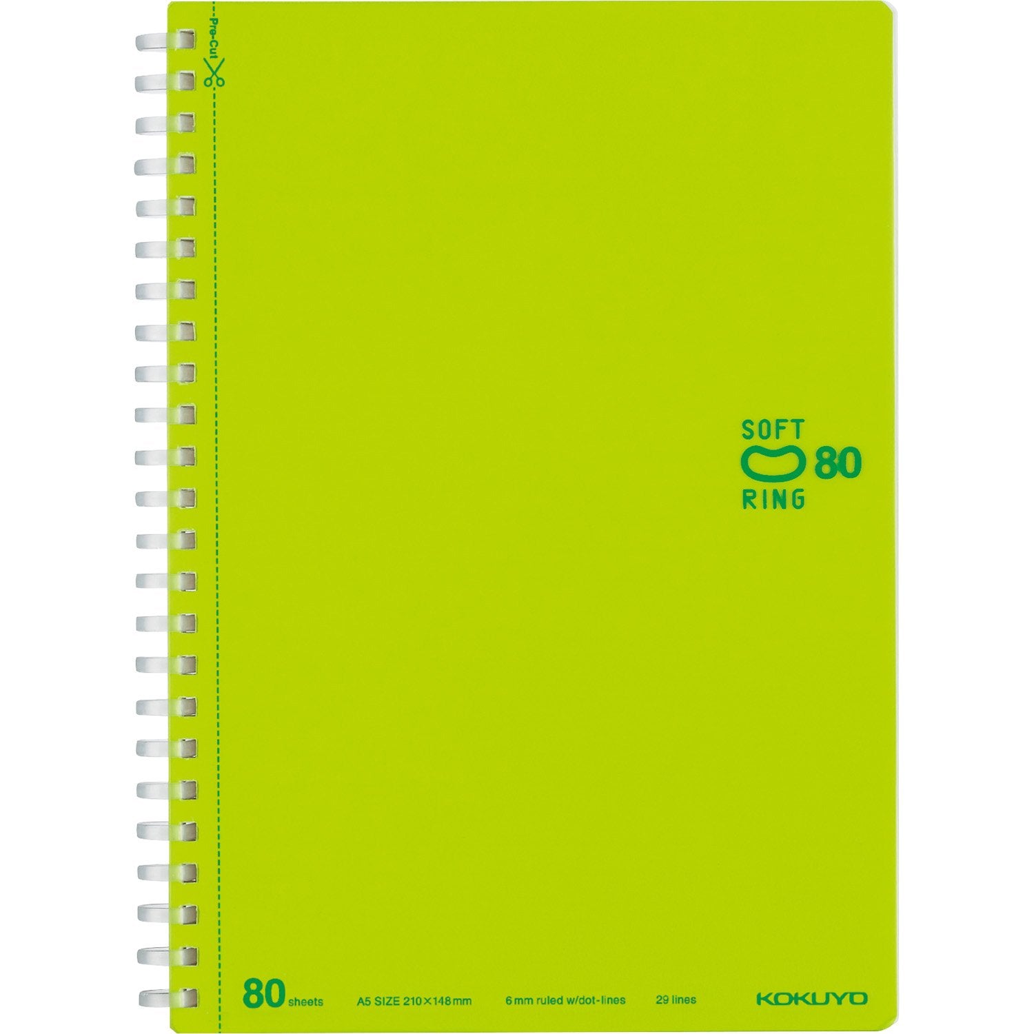 KOKUYO Spiral Lined Notebook, 8.3'' x 5.8'' Pastel Journal A5 Soft Ring Notebooks with Dot 6 mm Ruled, 80 Sheets, Light Green 1 Subject Notebook, Note Taking for School. Japan Import (SU-SV338BT-LG)