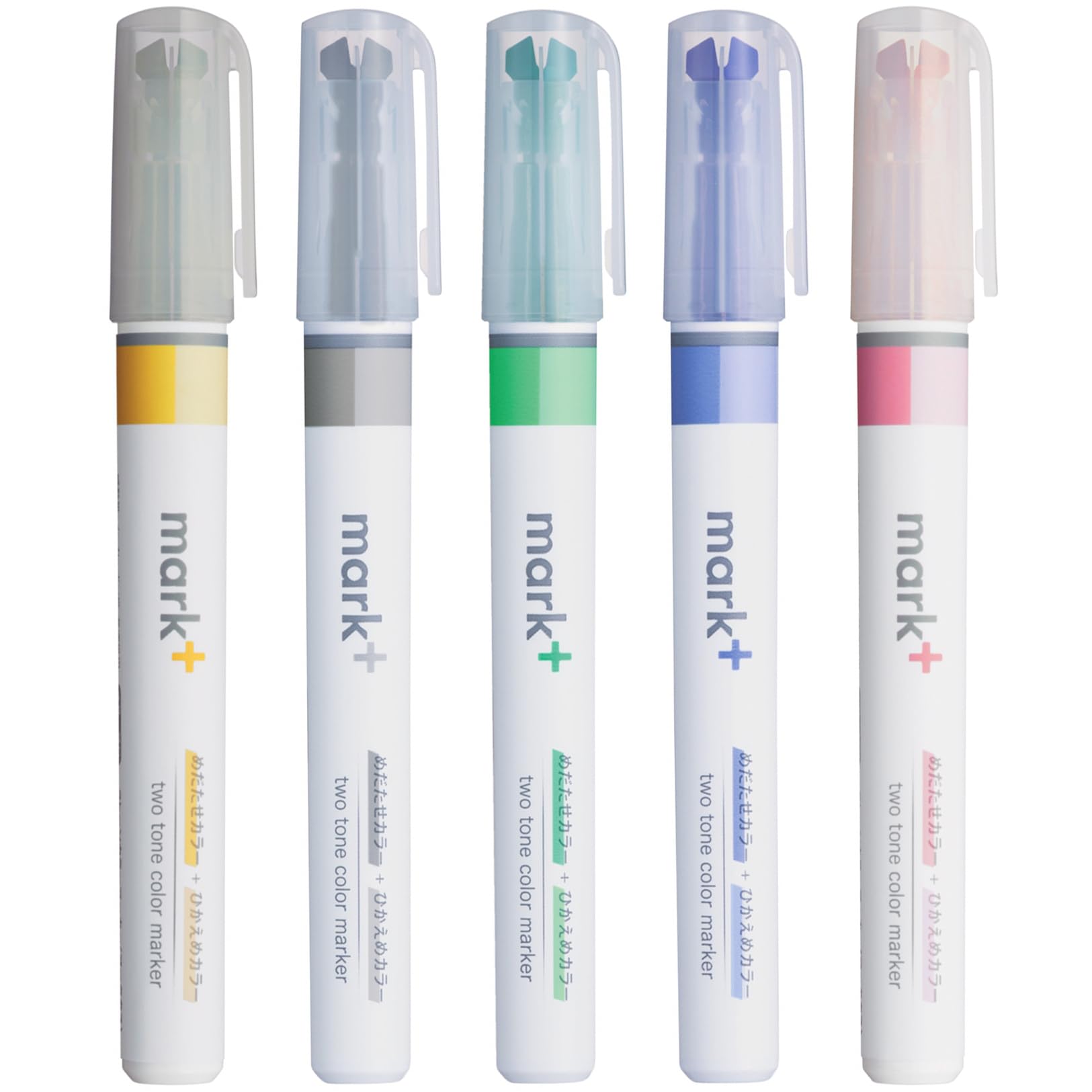 KOKUYO Fluorescent Highlighters, 2 Tone Chisel Tip Bible Markers in Assorted Colors, No Bleed Quick-Dry Art Marker for Journal, Planner, Notes. Japan Import (PM-MT100-5S2)