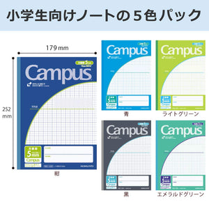 KOKUYO Campus Notebook, Easy Erasing, Semi-B5, 5mm(0.2in) Grid Ruled, 0.4 inch (10 mm) Solid Line, 30 Sheets, Pack of 5, Blue Colors, Japan Import (NO-30S10-5X5B)