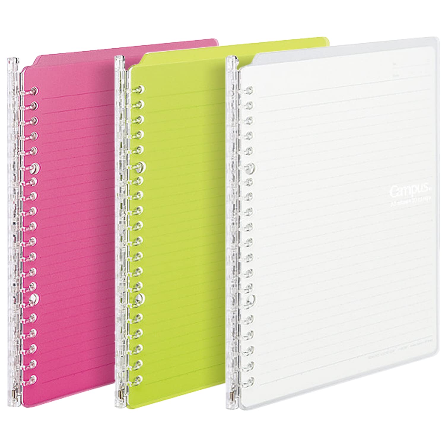 Kokuyo Campus Smart Ring Binders 3 Pack, B5 Vivid Colors Binder Notebooks, Up to 25 Sheets 26 Holes Slim Binder Folder with 10 Campus Sarasara Loose-leaf Paper Each for Study and Journal, Japan Import