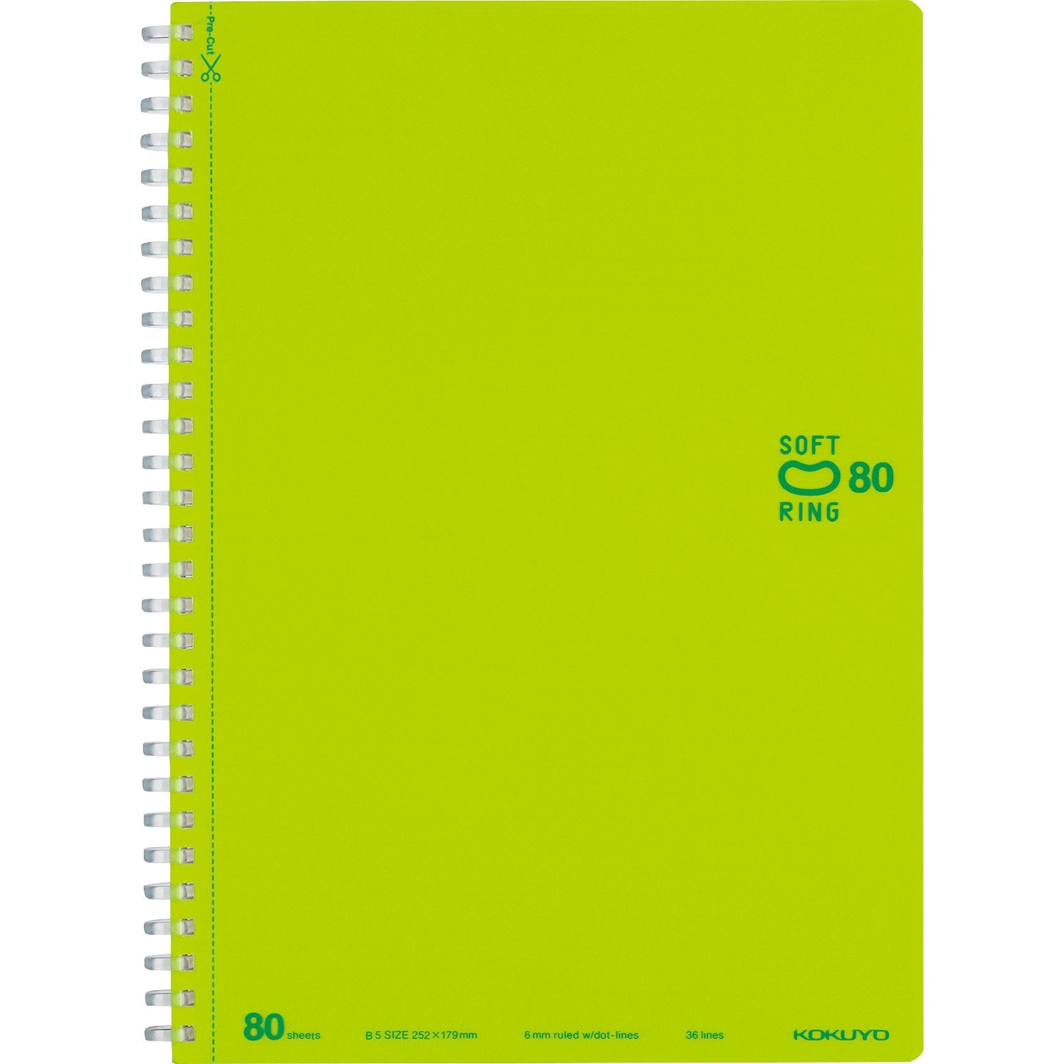 KOKUYO Spiral Lined Notebook, 10'' x 7'' Pastel Journal B5 Soft Ring Notebooks with Dot 6 mm Ruled, 80 Sheets, Light Green 1 Subject Notebook, Note Taking for School. Japan Import (SU-SV308BT-LG)