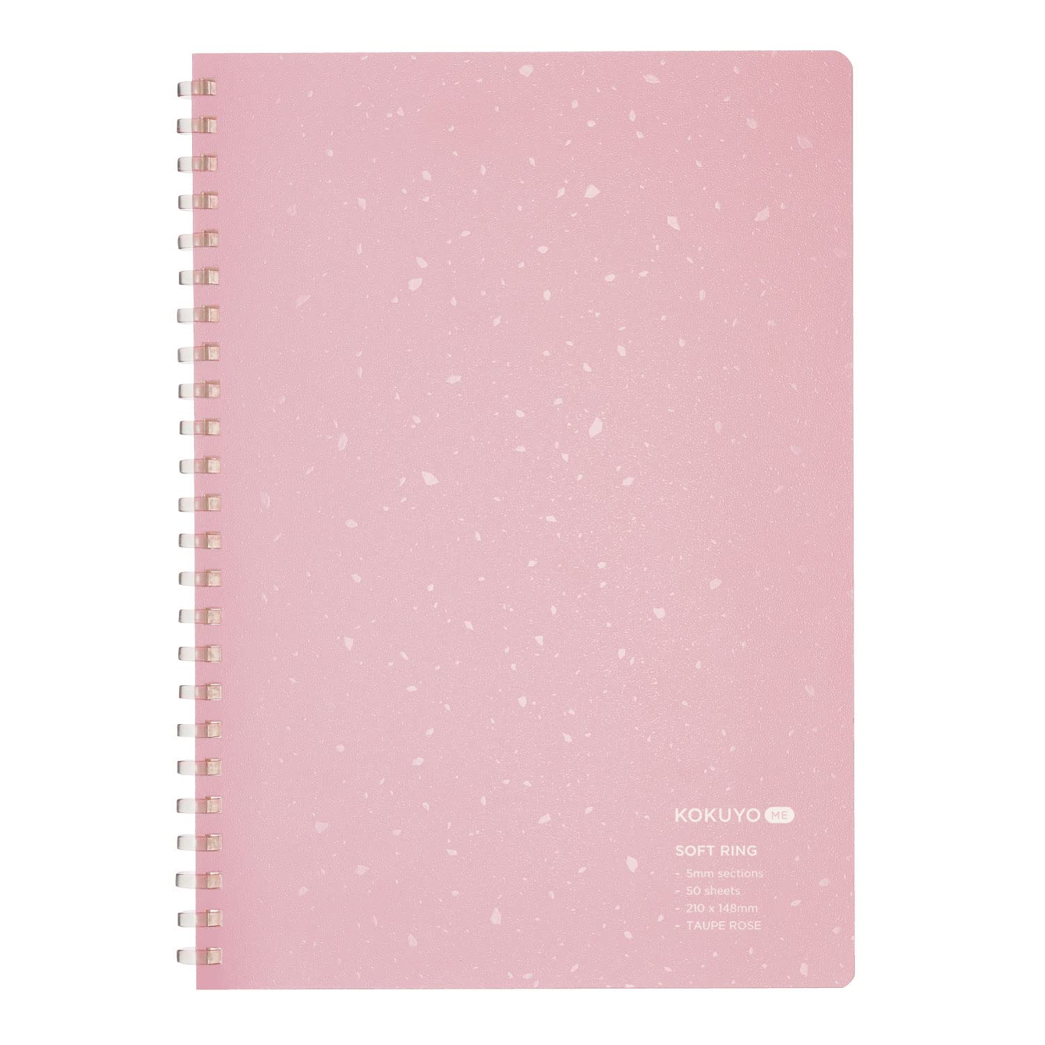 KOKUYO ME Graph Spiral Journal Notebook, A5 Soft Ring 5 mm Grid Paper Notebook with 50 Smooth Sheets, 5.8'' x 8.3'' Cute Small Journaling Notebook, Taupe Rose, Japan Import. (KME-SR931S5MV)