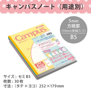 KOKUYO Campus Notebook, Easy Erasing, Semi-B5, 5mm(0.2in) Grid Ruled, 0.4 inch (10 mm) Solid Line, 30 Sheets, Pack of 5, Water Drop Pattren, Japan Import (NO-30VS10-5NX5)