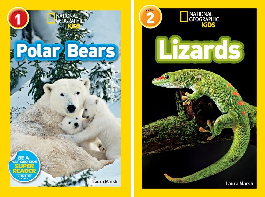 National Geographic Kids Readers Level 1 & 2 (10 Collection Book Set): T. Rex, Reptiles, Predator Face-Off, Wild Cats, Lions, Owls, Polar Bears, Lizards, Spiders, Storms Children's Science Books