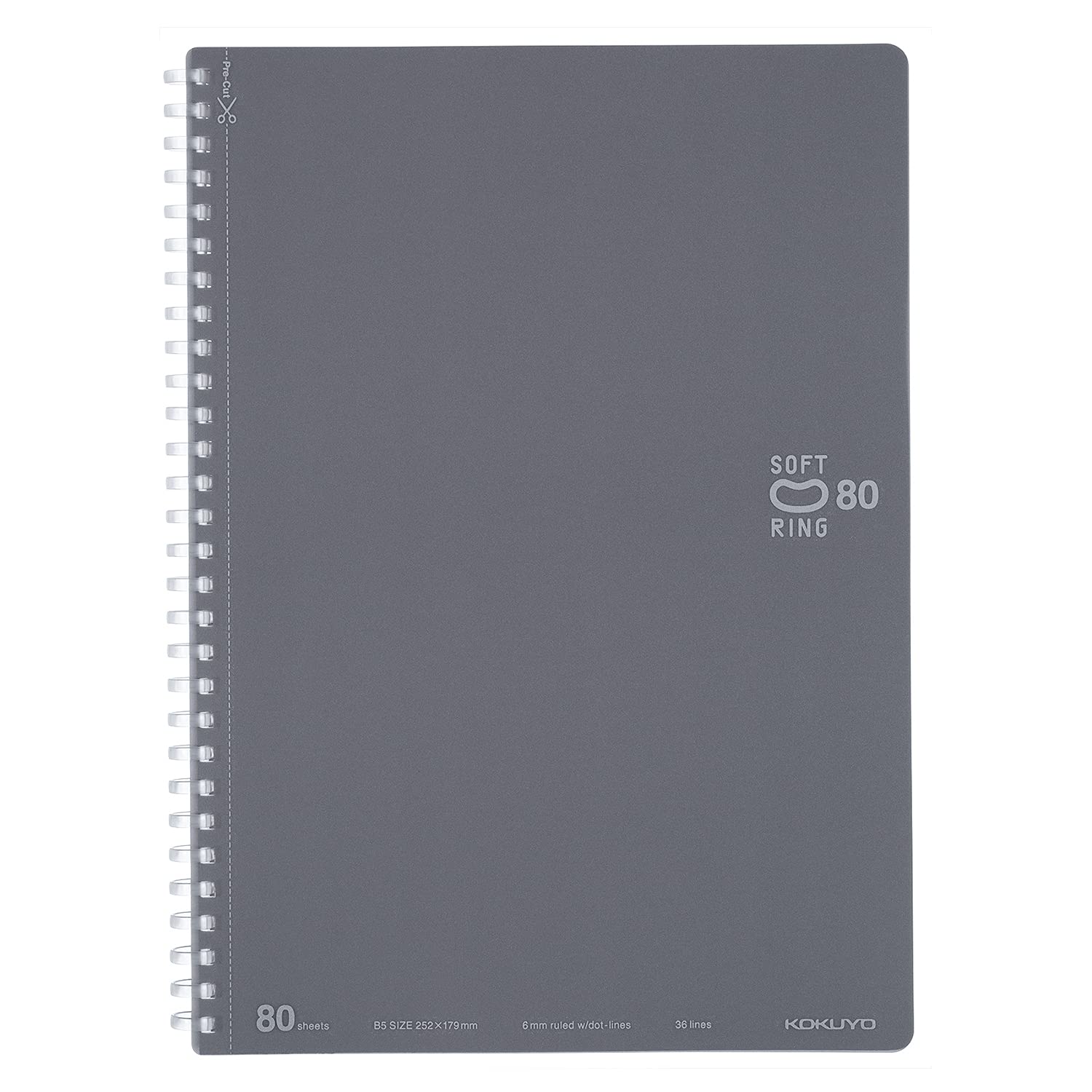 KOKUYO Spiral Lined Notebook, 10'' x 7'' Business Journal B5 Soft Ring Notebooks with Dot 6 mm Ruled, 80 Sheets, Dark Gray 1 Subject Notebook, Note Taking for Work. Japan Import (SU-SV308BT-DM)