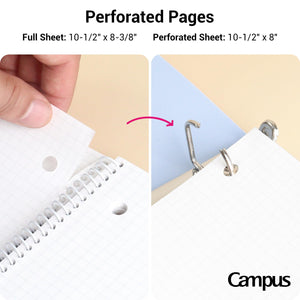 KOKUYO Spiral Notebook with 5x5 Graph Paper, 3 Pack Campus 10-1/2" x 8" Subject Notebooks, 80 Sheets, Light Pink Blue Off-White 3 Holes School Spiral Journal for Study Planner Drawing (WSG-SU-400G4×3)