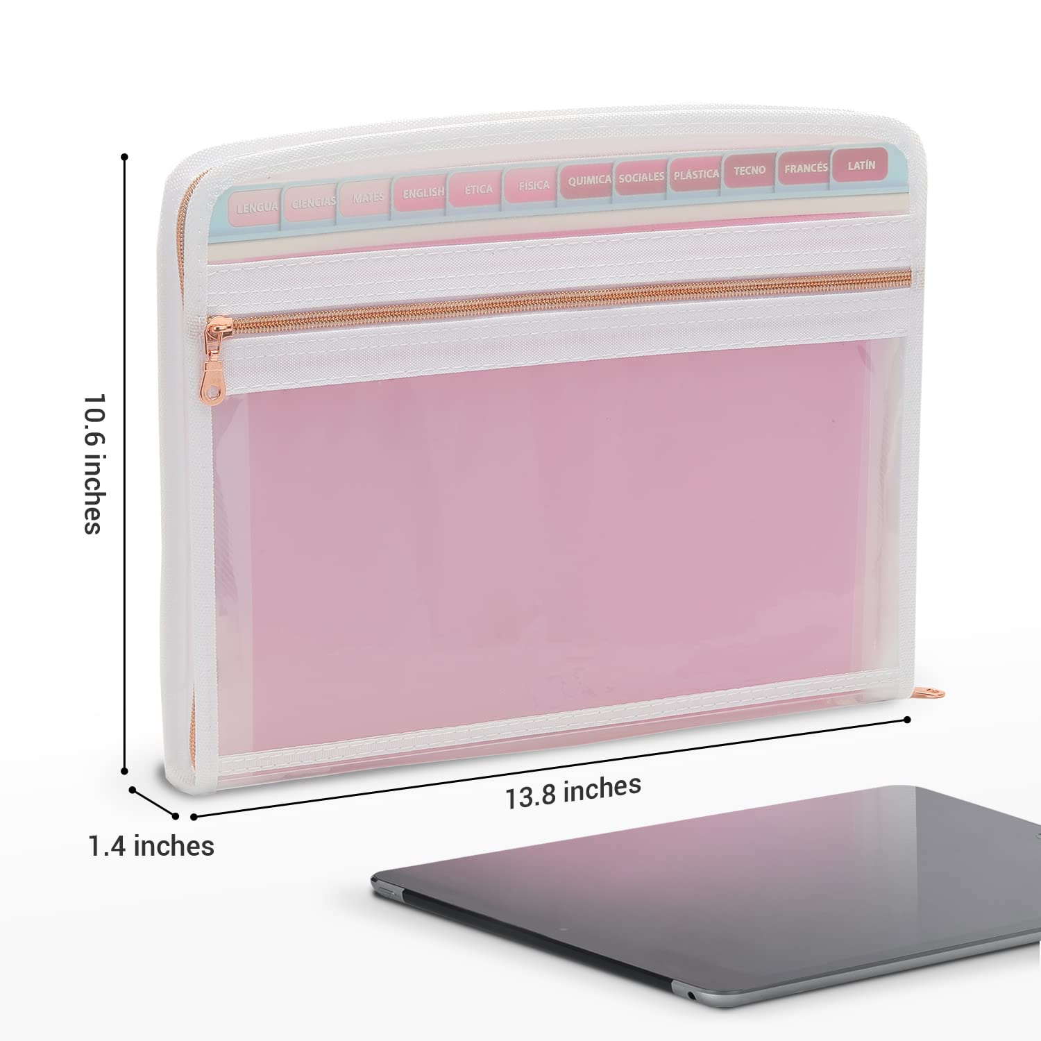 Mukawa 13 Pocket Zippered Expanding File Folder, Accordion File Organizer for Documents Letter Size A4 Papers (Pink)
