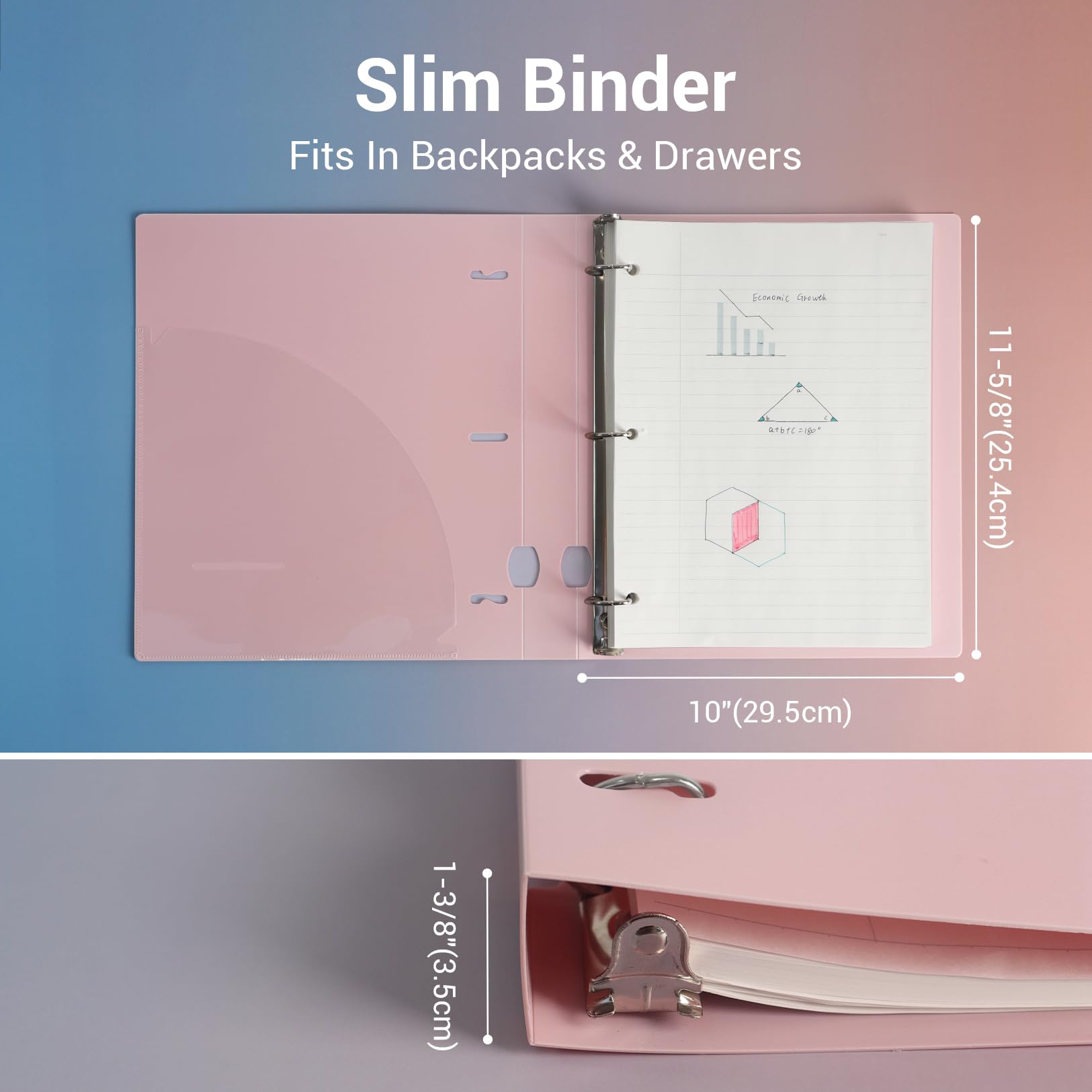 MUKAWA 1 Inch 3 Ring Binder, D-Ring Binder Holds 250 Sheets, PP Cover with Writable Spine Label, Lay-Flat Design, Letter Size 8.5x11, Lightweight for School, Office & Home Organization, 2 Pack, Pink