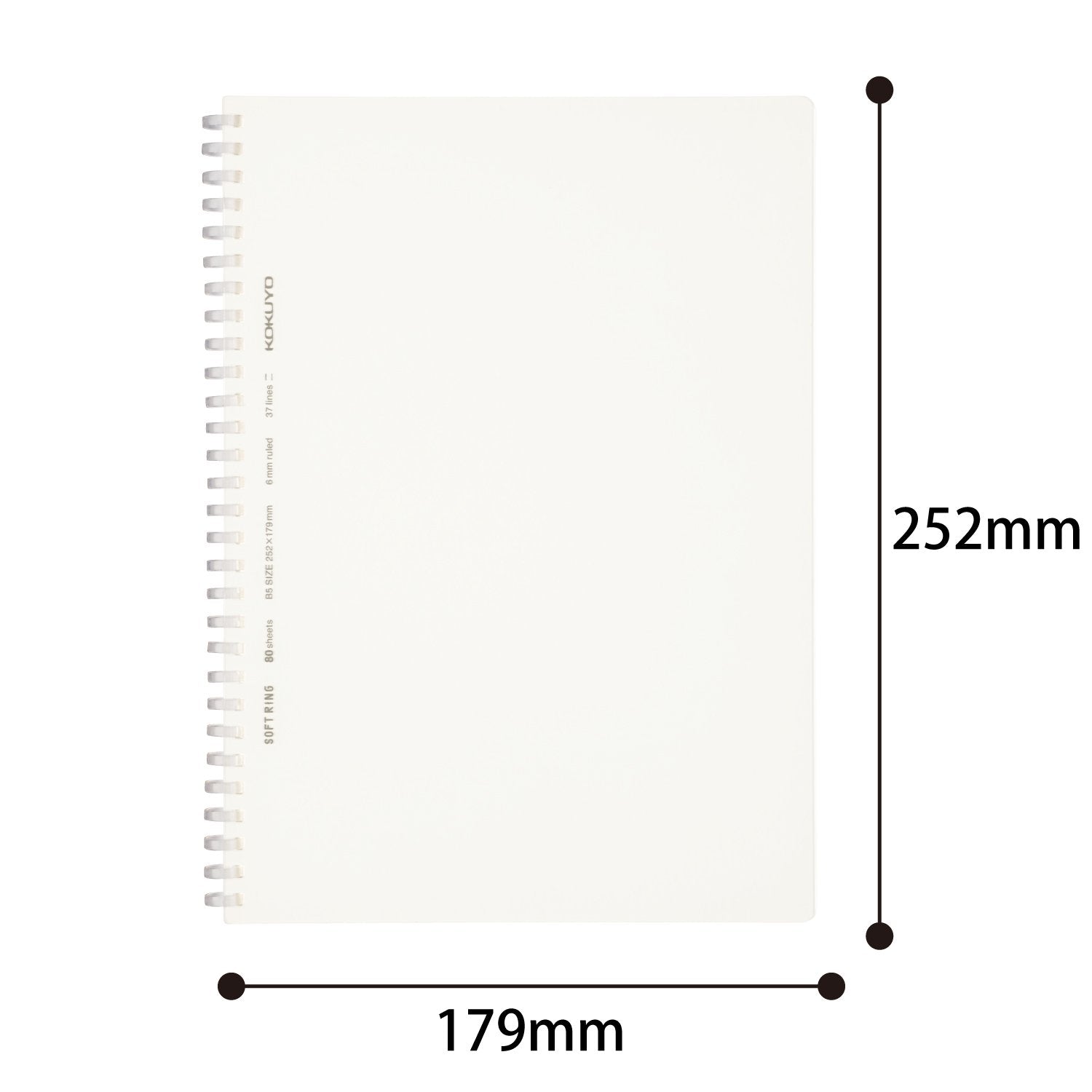 KOKUYO Spiral Lined Notebook, 8.3'' x 5.8'' Business Journal A5 Soft Ring Notebooks with A 6mm Ruled, 80 Perforated Sheets, Clear 1 Subject Notebook, Note Taking for Work. Japan Import (SU-SV538B-T)