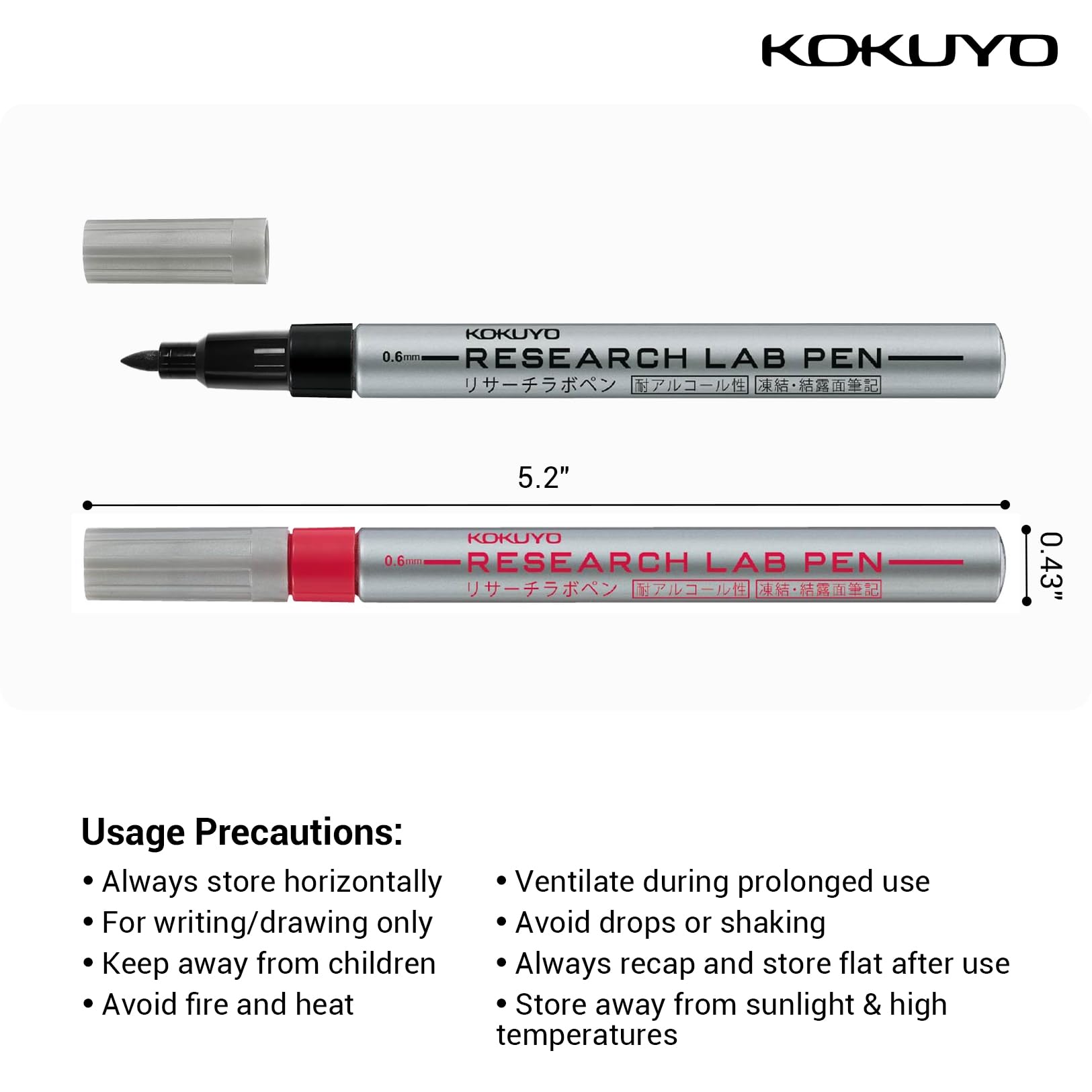 KOKUYO Alcohol Resistant Laboratory Markers, 3 Black & 2 Red Permanent Freezer Lab Pens with 0.6mm Fine Point Tip, Designed for Industrial, Lab and Hospital Use, Japan Import
