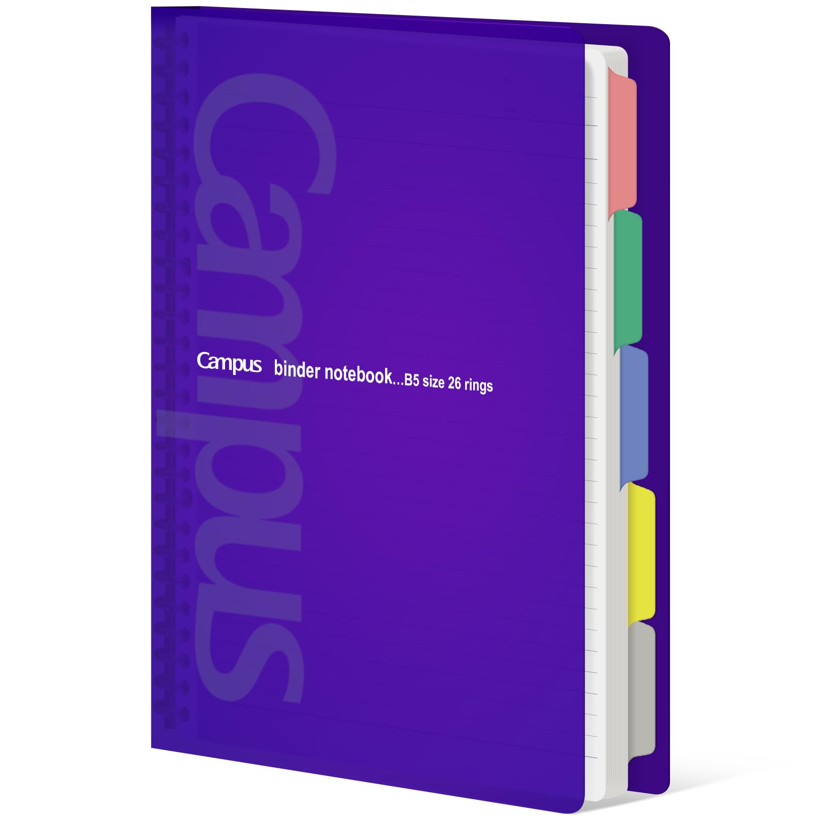 KOKUYO 5 Subject Spiral Notebook, Campus B5 Refillable Journal with 5 Tab Dividers, 100 Sheets in 5mm Ruled Loose Leaf Paper, Purple, Japan Import (RU-P333NV & NO-836C)