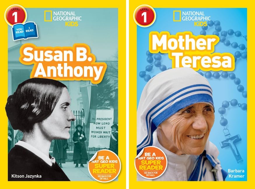 National Geographic Kids Readers 8 Book Set Level 1: Susan B. Anthony, Mother Teresa, City and Country, Pyramids, Papa Francisco, Day and Night, George Washington Carver, Amelia Earhart