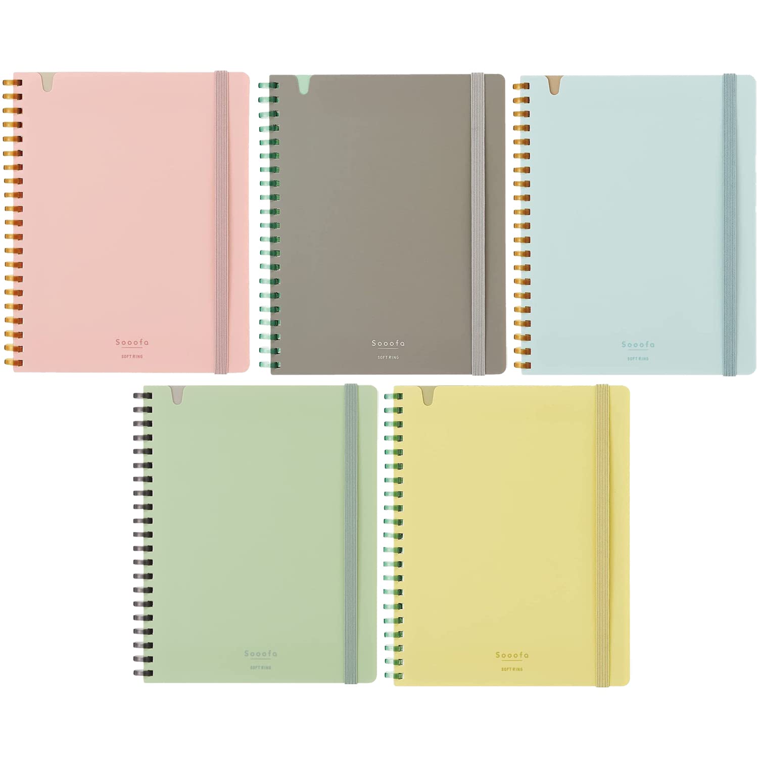 KOKUYO Sooofa Soft Ring Notebook, 0.2 inch (4 mm) Grid Ruled, 80 Sheets, A5 Deformation, Set of 5 Colors, Japan Import (SU-SV738S4)