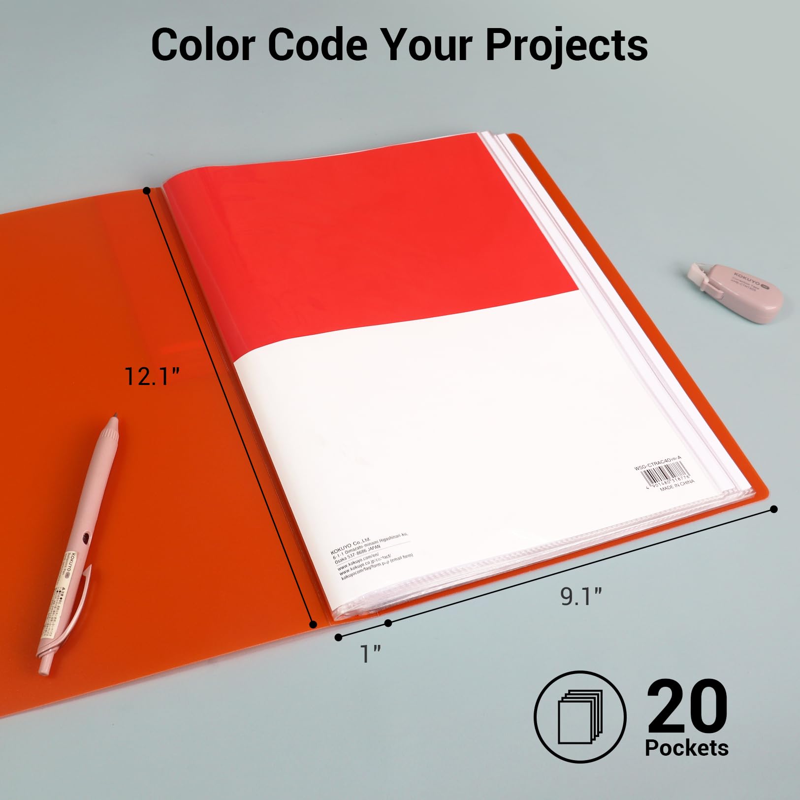 Kokuyo 20-Pocket Binder with Plastic Sleeves (Blue), A4 Art Portfolio Folder with Clear Sheet Protectors. 40 Pages of Presentation Display Book. Japan Import (CTRA-C20B)