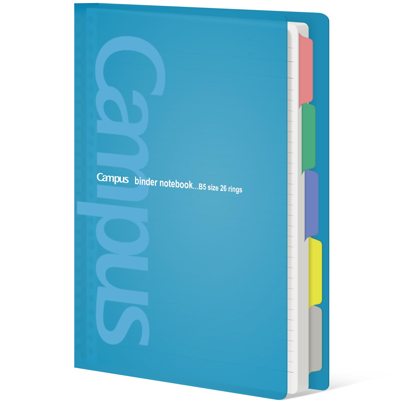 KOKUYO 5 Subject Spiral Notebook, Campus B5 Refillable Journal with 5 Tab Dividers, 100 Sheets in 5mm Ruled Loose Leaf Paper, Light Blue, Japan Import (RU-P333NLB & NO-836C)